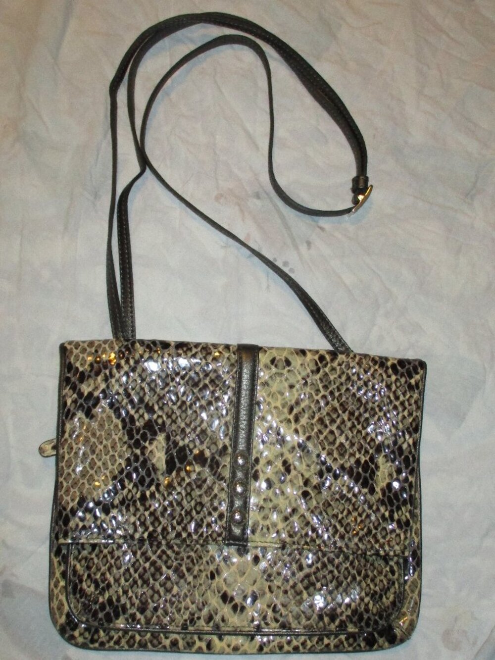Brighton Nolita Crossbody Foldover Flap Clutch Black Python Print